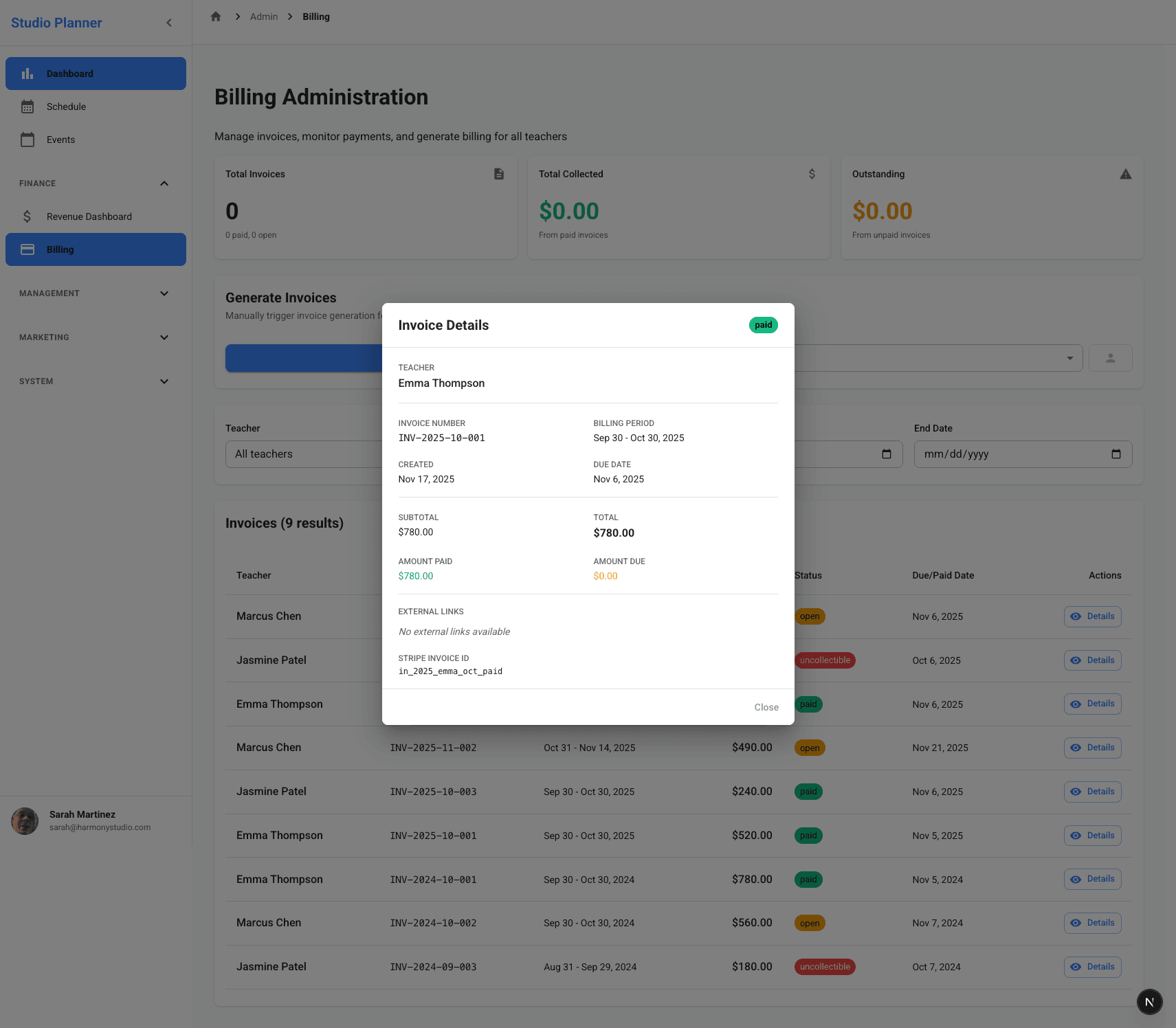 Financial reporting dashboard